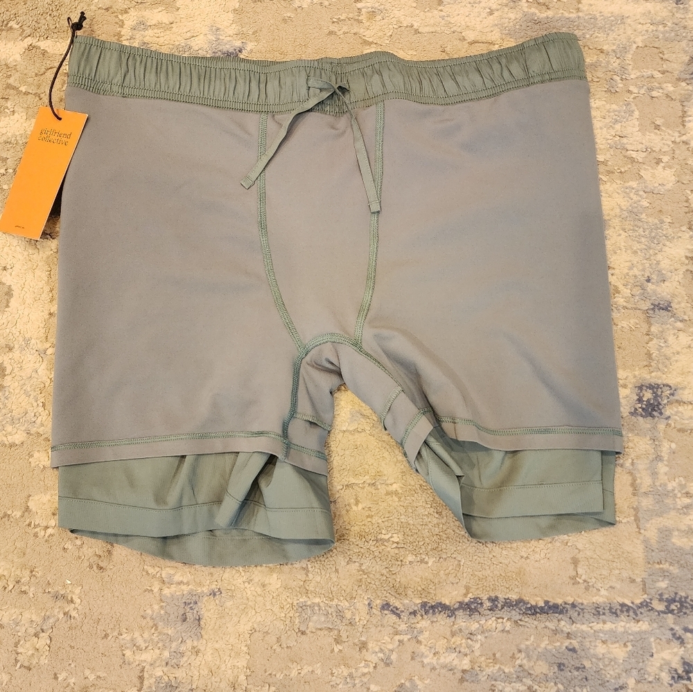 NWT Girlfriend Collective Green Lined Running Shorts Size 7 Estimated 2X/3X - Picture 6 of 15